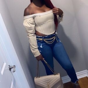 Maniere De Voir Cream Off-Shoulder Blouse